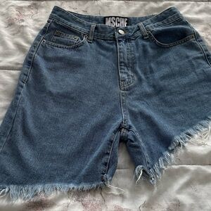 MSCHF high rise asymmetrical side raw hem Blue Denim Shorts size M Made in Korea